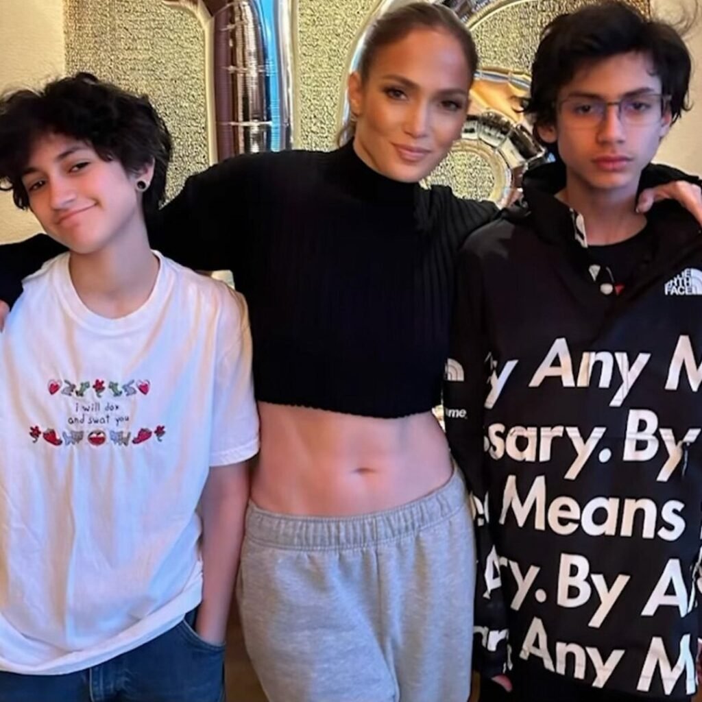 Jennifer Lopez, Kids Max & Emme on Spider Woman Red Carpet